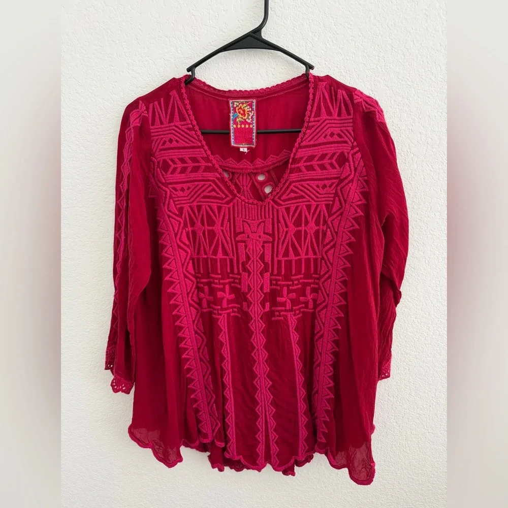 Johnny Was Blouse Small Pink and Red Embroidered Flowy Boho shirt - Picture 1 of 6